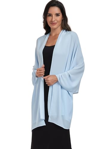Chiffon Shawl and Wraps for Women Warm Scarves Wedding Evening Bridal Scarfs Pashmina Shawls - color: Light Blue