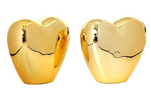 2pcs Gold Small Animal Statue Heart Statue Decor Modern Style Ceramic Gold Heart Animal Figurines Statues for Home Decor Accents Living Room Office Table Bookshelf Desk Bedroom Decorative Objects - size: Heart