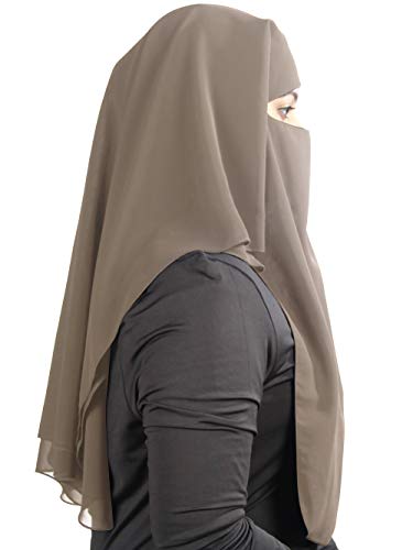 MyBatua 3 Layers Saudi Niqab In Breathable Georgette, Wholesale Price, 1pc Face Veil NQ-003 - color: Khaki