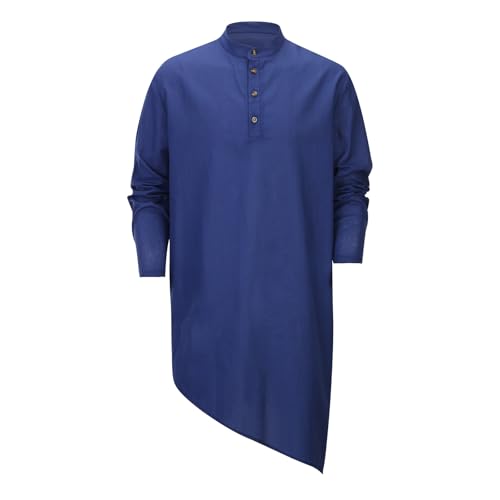 Men Islamic Caftan Thobe Side Split Button Down Durable Comfortable Saudi Arabic Arab Costume Thobes - color: Blue, size: X-Large