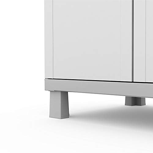 Keter Storage Cabinet with Doors and Shelves for Laundry Room, Garage, Bathroom Accessories, Closet and Home Organization, White & Grey