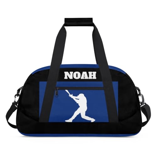 Personalized Sports Bag, Playing Baseball Silhouette Blue Black | Personalized Named Practice Travel Overnight Training Bag - color: Color 33