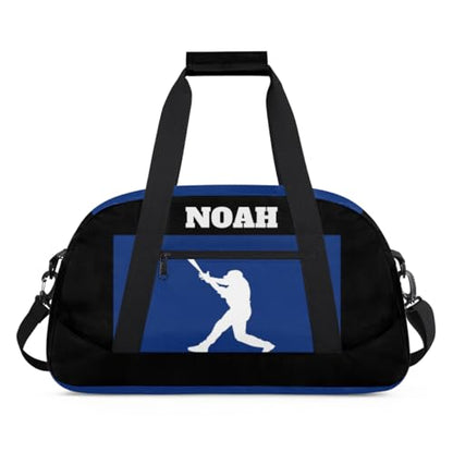 Personalized Sports Bag, Playing Baseball Silhouette Blue Black | Personalized Named Practice Travel Overnight Training Bag - color: Color 33