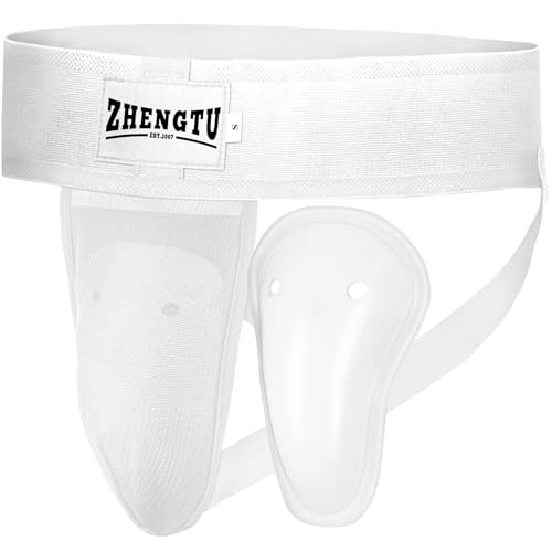 Groin Protector Cup Kickboxing Boxing Muaythai MMA Groin Guard, Jockstrap Karate Training, BJJ Protection, Soccer, Basketball Removable TPE Cup with Silicone Cushioning - color: White, size: Small