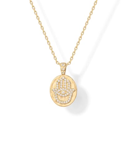 PAVOI 14K Gold Plated Engraved Hammered Oval Coin Pendant Necklace for Women | Hamsa Stars Bohemian Pendant Adjustable Chain Necklaces | Calm Inspirational Secret Phrases - color: Yellow Gold, style: My Protection