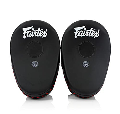 Fairtex FMV13 Maximized Focus Mitts, Muay Thai Kickboxing MMA Punching Pads | Premium Syntek leather shell with multi-layer foam. Curved shape with hook-and-loop wrist strap absorbs trainer strike impact - color: Black