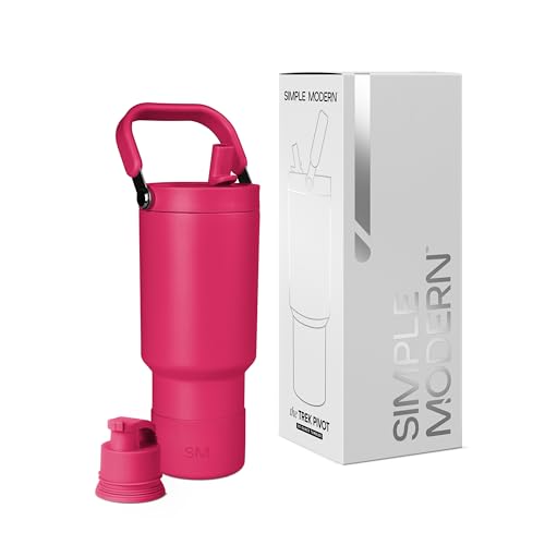 Simple Modern Tumbler with Handle, Water Jug | 30oz | Magenta | Trek Pivot Insulated Stainless Steel Water Bottle | Interchangeable Straw & Chug Lid, Cupholder Friendly | Berry Twist - color: -Berry Twist, size: 30 Ounces
