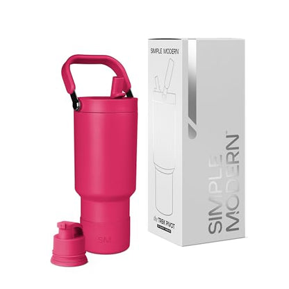 Simple Modern Tumbler with Handle, Water Jug | 30oz | Magenta | Trek Pivot Insulated Stainless Steel Water Bottle | Interchangeable Straw & Chug Lid, Cupholder Friendly | Berry Twist - color: -Berry Twist, size: 30 Ounces