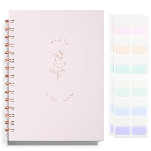 Undated Weekly and Monthly Planner Spiral Bound- Weekly Goals Notebook, To Do List, Habit Tracker Journal, Academic, Aesthetic, Stylish School or Office Supplies (6.1" x 8.4" - Pink) - color: C-Pink