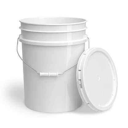 5 Gallon Bucket - Food Grade w/Lid BPA-Free, 1 Pack - White | Airtight Gasketed Tear Strip Lid, Heavy-Duty 90 Mil HDPE Plastic Pail, Bulk Storage, Food Safe Durable Container, Made in USA - color: White, size: 1 Pack