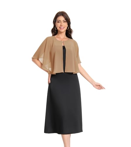 Baoqiya Capelets for women Chiffon Cape Soft Shawls and Wraps For Women - color: Camel