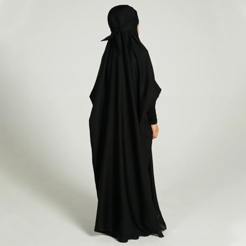 ODIZLI Muslim One Piece Prayer Hijab Dress Women Hooded Abaya Full Cover Islam Dubai Modest Robe - color: Black Kids, size: 12-13 Years