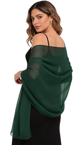 Sumolux Chiffon Shawls and Wraps for Evening Dresses Women Wedding - color: Blackish Green, size: L (79"×28")