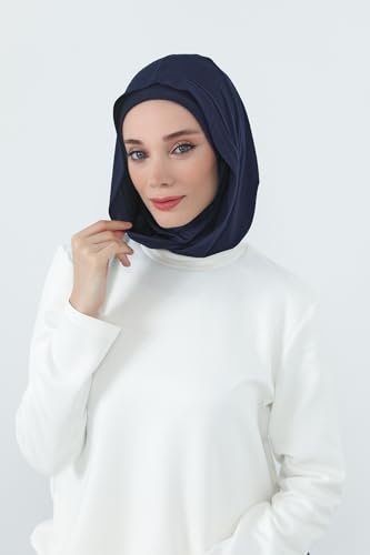 Aisha's Design Full Coverage%95 Cotton Bonnet for Women, Ready-to-Wear Hijab Bonnet Headscarf with Neck Coverage - color: Navy Blue