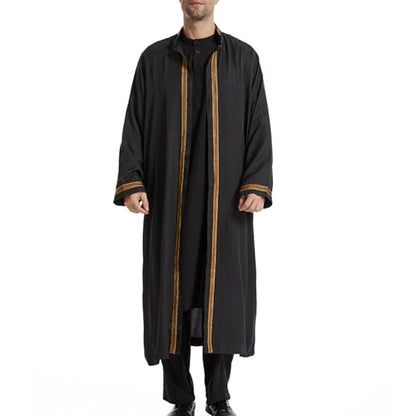 Thobe for Men Abaya Islamic Clothing Loose Long Sleeve Muslim Kaftan Open Front Dubai Arabic Robe Prayer Costume - color: Black, size: Medium
