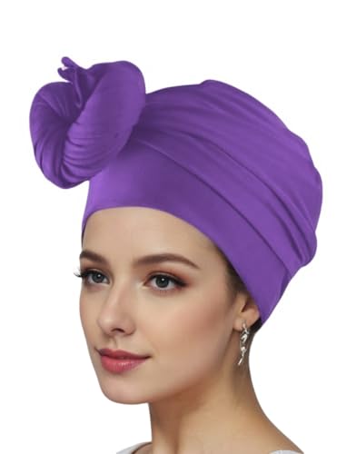 vabovin Head Wraps for Black Women Stretch Jersey Knit Turban Headwrap Solid Color Headscarf Headband Shawl - color: 19- Dark Purple