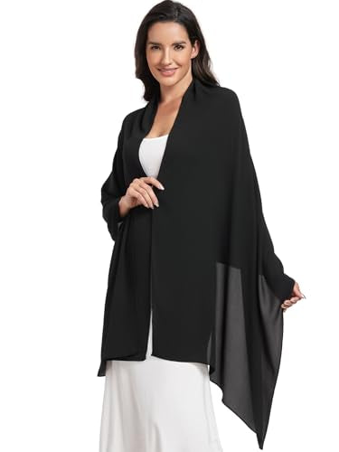 Chiffon Shawl and Wraps for Women Warm Scarves Wedding Evening Bridal Scarfs Pashmina Shawls - color: Black