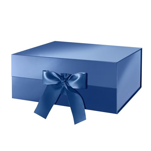 HAPPY POTATO Blue Magnetic Gift Box with Lid and Ribbon 9x6.5x3.8 Inch - color: Blue-Ribbon-9x6.5x3.8 Inches-Pack of 1