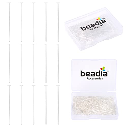 BEADIA Silver Plated Flat Head Pins Non Tarnish 25mm 200pcs for Jewelry Making Findings - color: Flat Head Pins Silver, size: 25x0.7mm
