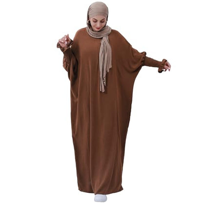 khalat Womens Muslim Prayer Dress Front Zipper Kaftan Islamic Robe Modest Solid Abayas for Women Muslim - color: Coffee