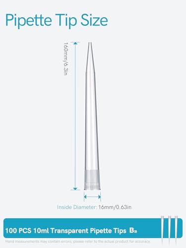 Pipette Tips 10mL 100pcs,1ml Universal Pipetting Tips, DNase/RNase Free and Pyrogen Free, Low Retention, Laboratory Liquid Handling, Autoclavable, Polypropylene (PP) - size: 10mL(100PCS)