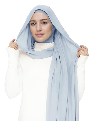 Lina & Lily Flowy Chiffon Instant Hijab Scarf Attached Jersey Ninja Undercap Full Coverage for Muslim Women - color: Baby Blue