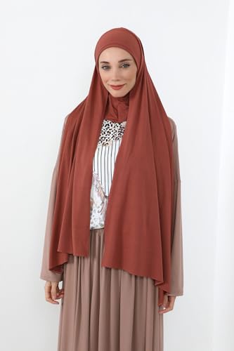 Aisha's Design Neck-Covering Practical Jersey Hijab with Built-In Ninja Bonnet - color: Cinnamon