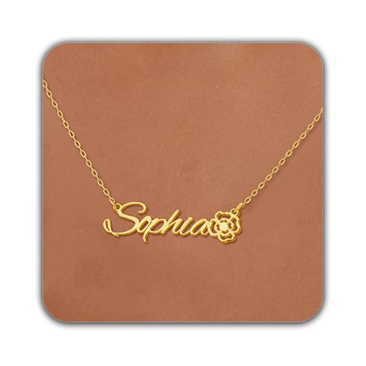 Elemtansy Custom Name Necklace with Birth Flower, Personalized Jewelry Necklaces for Women, 18K Gold Name Plate Necklaces Personalized Mothers Day Birthday Gifts for Women Sister Best Friend - color: 4-Name with Birth flower