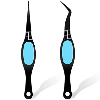Chumia Craft Tweezer Precision Curved Straight Fine Tip Craft, Black and Blue - color: Black and Blue