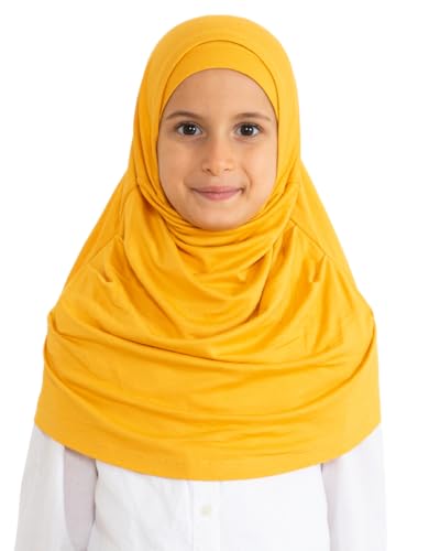 Prien Easy To Wear Hijab For Girls, Muslim Scarf for Kids, Instant Hijabs For Women, Viscose Children Scarves For Ramadan Eid - color: Deep Yellow