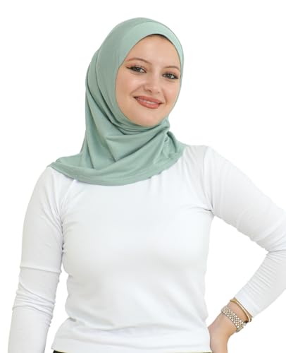 Prien Sport Instant Hijab For Women, Muslim Cotton Turban, Soft Head Scarf, Ready To Wear Hijabs Prayer Clothes, Islamic Wear - color: Light Green