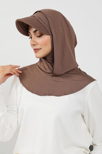 Aisha's Design Full Coverage Cotton Bonnet Hijab with Visor Modest Underscarf Bonnet - color: Chocolate