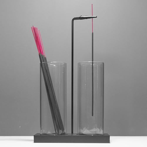 2 in 1 Incense Holder for Sticks Incense Burner Holder with Storage,Glass Upside Down Incense Holder for Sticks with Glass Ash Catcher for Meditation Yoga Spa Room Home Decor[2 Long Black] - color: Black, size: 2 tall glass