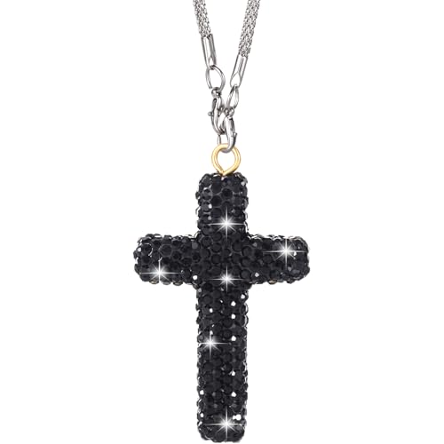 Crystal Cross Car Rear View Mirror Charm, Bling Rhinestone Car Hanging Accessories, Automotive Interior Decoration Vehicle Rear View Mirror Pendant Ornament - Black, 1pcs - color: Black, 1pcs