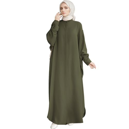 FYMNSI Abayas for Women Muslim Dress Modest Maxi Robe Abaya Kaftan Dresses Eid Prayer Clothes Arabian Islamic Dubai Outfit - color: Olive Green