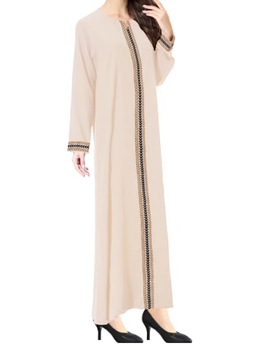 WSPLYSPJY Embroidered Abaya Muslim Dresses for Women Prayer Robe - color: Light Khaki, size: X-Large