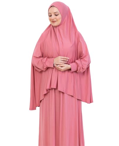 Prien Soft Prayer Dress For Women, Muslim Abaya Hijab Set, Long Turkish Cotton Praying Outfit, Islamic Clothes For Ramadan - color: Dusty Rose