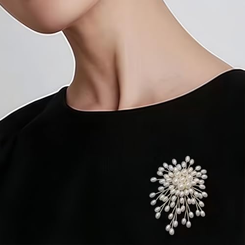 Large Flower Pearl Brooches for Women Fashion White Cluster Pearls Brooch Lapel Pins Fun Formal Dress Clothes Costume Pin Chunky Floral Jewelry Gift - color: Pearl1