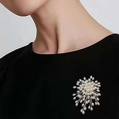 Large Flower Pearl Brooches for Women Fashion White Cluster Pearls Brooch Lapel Pins Fun Formal Dress Clothes Costume Pin Chunky Floral Jewelry Gift - color: Pearl1