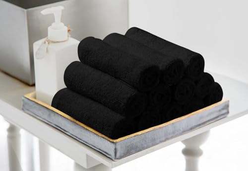 Avalon Towels Salon Towel - Black Hand Towels Bulk Pack of 24 - 100% Cotton Absorbent Spa, Facial & Gym Towel for Working Out - 16x27 Inches (Not Bleach Proof) - color: Black