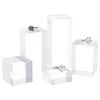 BENECREAT 5Pcs Clear Acrylic Cube Display Block 0.8/1.6/2.4/3.2/4 Inch Solid Display Pedestal Stand for Gem Display Jewelry Display Displaying Pop Figures Cosmetic Showing Transparent - color: Clear Square