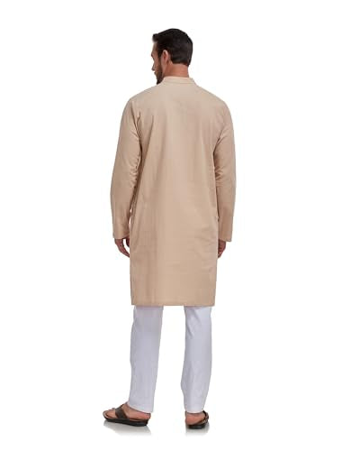 Jacansi Men's Cotton Linen Kaftan Thobe, Button Henley Long Sleeve Muslim Dress Robe - color: Khaki, size: X-Large