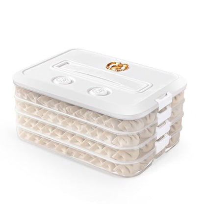 Food Storage Containers with Lids, Plastic Cookie Storage Containers Airtight, 4-Layer Stackable Food Containers Dumpling Storage Box, White - color: White