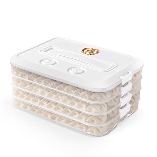 Food Storage Containers with Lids, Plastic Cookie Storage Containers Airtight, 4-Layer Stackable Food Containers Dumpling Storage Box, White - color: White