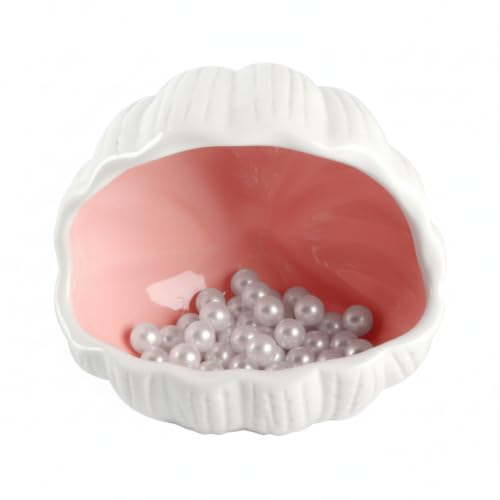 Cute Betta Fish Tank Accessory Decorations Ceramic Conch Shell-Shaped House Aquarium Decor Thematic Ornament Hideout Cave for Shrimp Fish Playing or Hiding (Pink, Small with 50pcs Pearl) - color: Pink