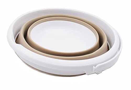 SAMMART 5.5L (1.4 Gallon) Collapsible Plastic Bucket - Foldable Round Tub - Portable Fishing Water Pail - Space Saving Outdoor Waterpot. (White/Latte, 1) - color: White/Latte