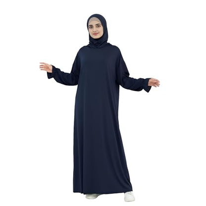 Abaya Muslim Women Hooded Dress Loose Sleeve Loose Maxi Modest Islamic Clothing Prayer Dress Kaftan - color: Navy