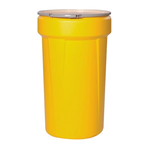 Eagle Plastic Drum, 55 Gallon Drum, DOT Compliant, Made in USA, Yellow | High-Density-Polyethylene Construction, Open Head Lab Pack Drum, Metal Lever-Lock Lid, Hazardous Material Storage, Transport - color: Yellow, size: 55 Gallon, style: Metal Lever-Lock