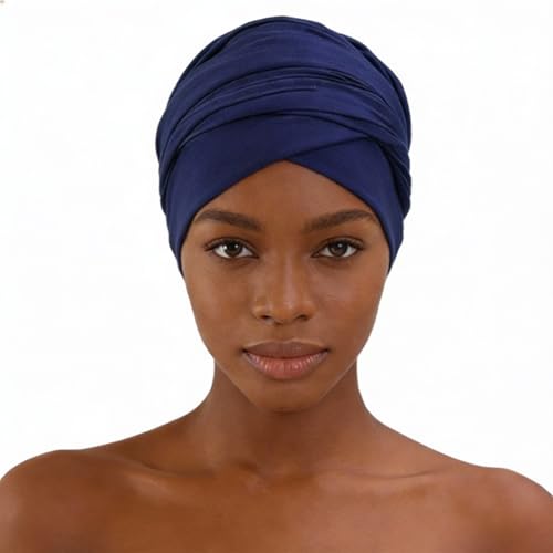 Turban Head Wrap Scarf,African Women' Soft Long Scarf Shawl Hair Bohemian Headwrap Stretch Headband Tie - color: Navy