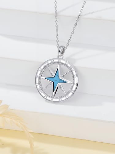 Graduation Gifts for Women 925 Sterling Silver Compass/Graduation/Vet/Cross/Stethoscope Necklace for Women - color: Compass-Turquoise